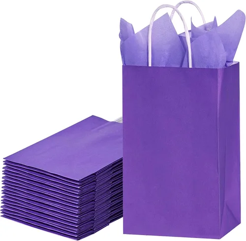 Vista 10 de SUNCOLOR Bolsas de regalo negras con asas, paquete de 24 bolsas pequeñas de papel kraft para fiestas, 7.9 x 5.12 x 3.15 pulgadas con papel de seda
