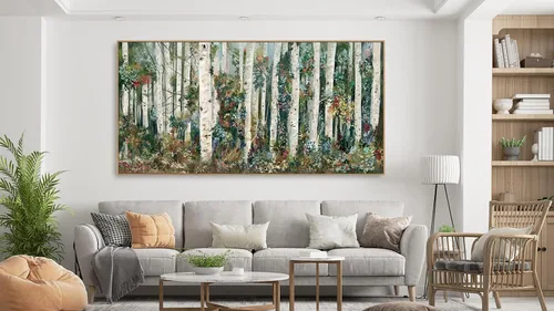Vista 4 de tigeridge Arte de pared de abedul enmarcado, lienzo de bosque de abedul floreciente, imágenes de paisaje natural, decoración de pared de madera