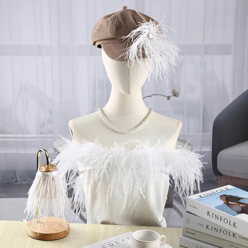 Vista 7 de Soarer Flecos de plumas de avestruz beige - 1,8 m, 12-18 cm, para manualidades de costura, ropa, joyería, decoración de bodas y fiestas en casa