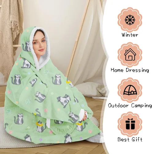 Vista 4 de Zando Manta con Capucha Ponible Manta para Niños y Adultos Manta Cómoda con Capucha Sudadera de Gran Tamaño Sherpa Forro Polar
