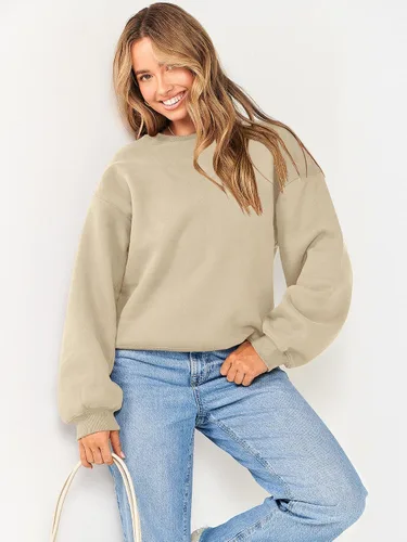 Vista 7 de Caracilia Sudadera de manga larga para mujer, casual, ajuste holgado, cuello redondo, sudadera con capucha 2023 para otoño