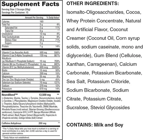 Vista 3 de Lean1 Nutrition53 - Bebida energética mental, 15 porciones de chocolate Neuro