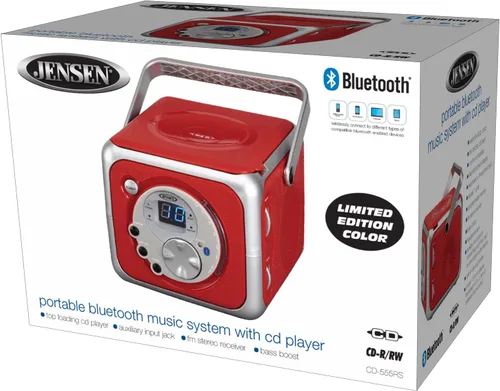 Vista 4 de Jensen CD-555RS Rojo Reproductor de CD Bluetooth Boombox Sistema de Música Bluetooth Portátil con Reproductor de CD + CD-R/RW y Radio FM con Entrada