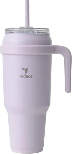 Vista 23 de REDUCE Vaso de acero inoxidable de 24 onzas con asa, con aislamiento al vacío de doble pared, tapa a prueba de sudor y popote reutilizable, mantiene