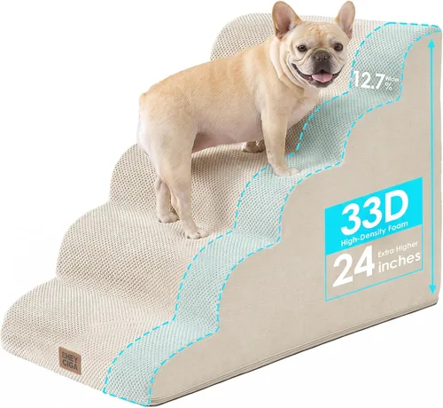 Vista 42 de EHEYCIGA Rampa curvada para escaleras para perros, camas altas de 4