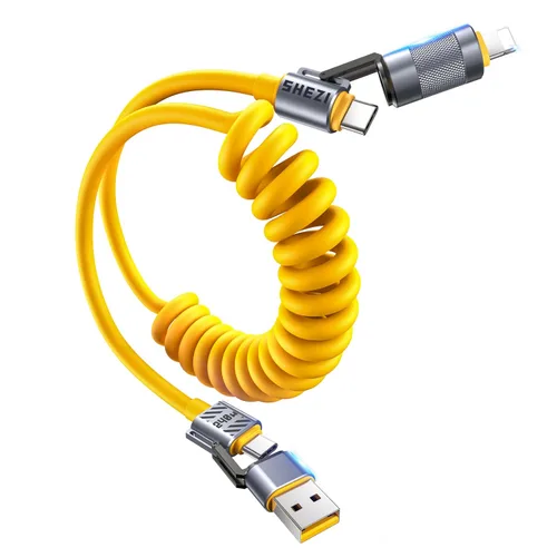 Vista 10 de Cable USB C en espiral 4 en 1 para automóvil de 5 pies [carga rápida de 60 W] compatible con cable Lightning [CarPlay y Android Auto] Combo de cable