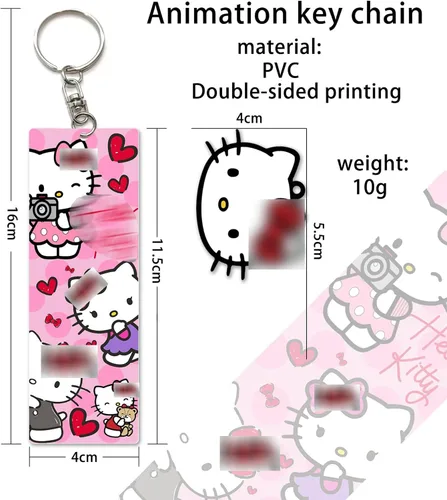 Vista 2 de caupvg Llavero de anime Kawaii con dije de gatito de dibujos animados, lindo juego de llaveros de gatito y gato, joyería para niñas, accesorios