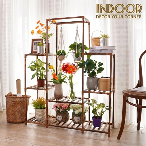 Vista 5 de Uneedem Soporte para plantas para interiores y exteriores, estante alto para múltiples plantas, 8 niveles, 12 macetas, estante grande de madera