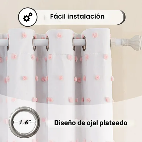 Vista 3 de MYSKY HOME - Cortinas opacas rosadas para dormitorio de niñas de 54 pulgadas de largo, cortinas cortas para tratamiento de ventanas, 100% cortinas
