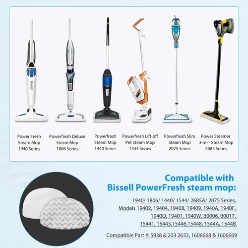 Vista 2 de Extolife Paquete de 6 Almohadillas de Repuesto para Trapeador de Vapor para Bissell Powerfresh Steam Mop 1940 1806 1544 2075 2685A 2181 2814 Series