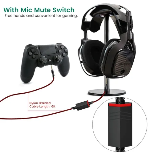 Vista 3 de weishan Cable de Reemplazo A40 para Auriculares Astro A10 A40 TR de Juegos, Cable de Audio Rojo de 3.5mm (18") con Interruptor de Silencio