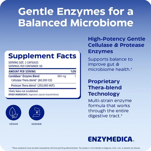 Vista 2 de Enzymedica, Candidase, Enzimas para Apoyo de Limpieza Suave, Salud Intestinal, 120 Unidades Enzymes for Gentle Cleansing Support for Men & Women