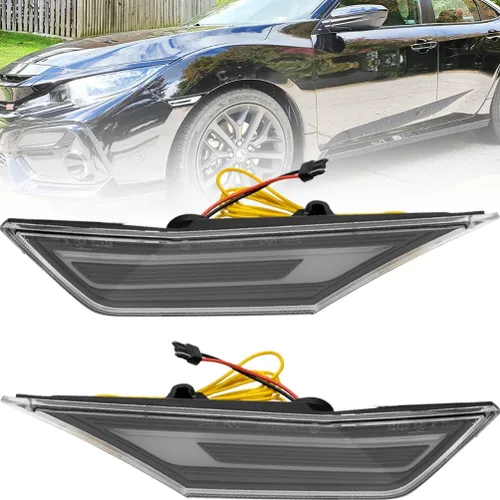 Vista 12 de Luces LED de posición laterales de 10ª generación para Honda Civic Sedan Coupe Hatchback Switchback de 2016-2021 Ámbar/Blanco Señal de giro