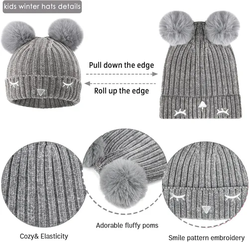 Vista 3 de Toddler Boys Girls Winter Warm Knit Beanie Hat Neck Scarf Touchscreen Gloves with Fleece Lined Cap for 3-10 Year Kid Gifts