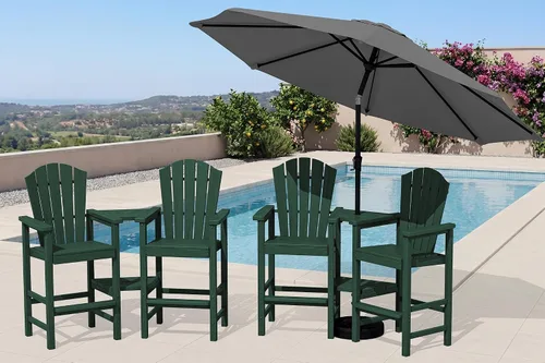 Vista 25 de KINGYES Aruba - Juego de 4 sillas Adirondack altas de HDPE con bandejas de conexión dobles, silla Adirondack de altura de barra en relieve para 2