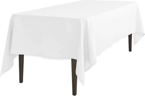 Vista 15 de Linenlanding Mantel rectangular de 60 x 102 pulgadas para mesa circular para bodas, mesas de bufé, fiestas, cenas de vacaciones (1, azul bebé)