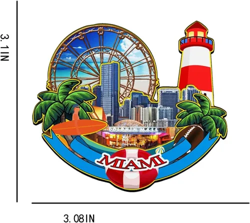 Vista 3 de Imán de madera para nevera de Miami Florida USA Monumentos 3D de viaje coleccionables, recuerdos decorativos hechos a mano -1275