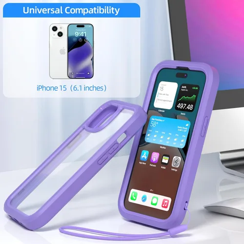 Vista 2 de WXR Compatible con iPhone 15, parachoques de silicona suave y parte trasera de policarbonato duro transparente e interior de policarbonato duro