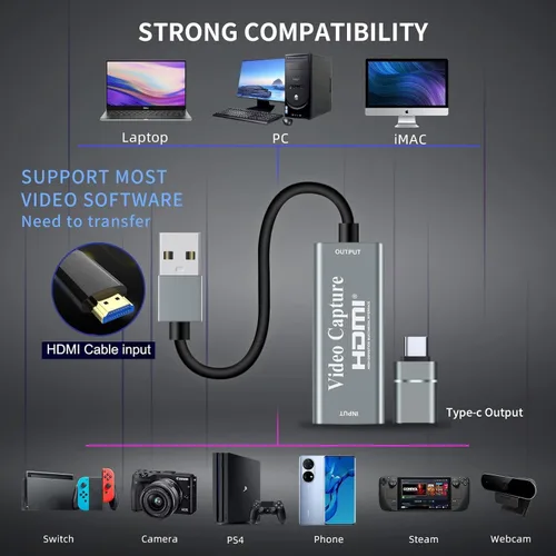 Vista 2 de Papeaso Tarjetas de captura de video, 4K HDMI a USB 3.0 dispositivo de captura de video, 1080P HD 60 fps transmisión en vivo y grabación de video