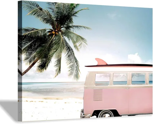 Vista 14 de Hardy Gallery Lienzo impreso con diseño de camino de playa: lienzo con imagen del océano costero, arte de pared tamaño pequeño para baño