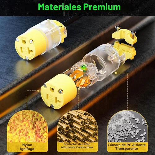 Vista 8 de 1 paquete de extremos de repuesto para cable de extensión de 20 amperios iluminados 120-125 voltios, NEMA 5-20R, 2 polos 3 cables, hoja recta