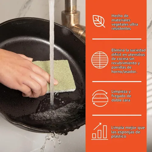 Vista 4 de Full Circle Esponja de limpieza resistente, hoja de agave robusta y celulosa sin plástico, esponja de platos de doble cara para hierro fundido