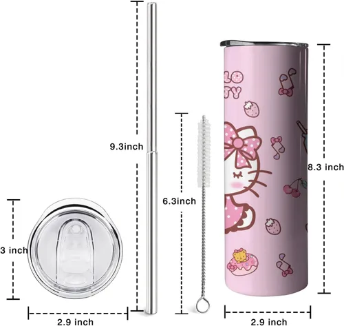 Vista 5 de Vaso para Adultos Botella de Agua Tazas de Doble Pared para Niños 20 oz Rosa Taza de Café Cosas de Gato Vaso Aislado Regalos para Niñas Mujeres