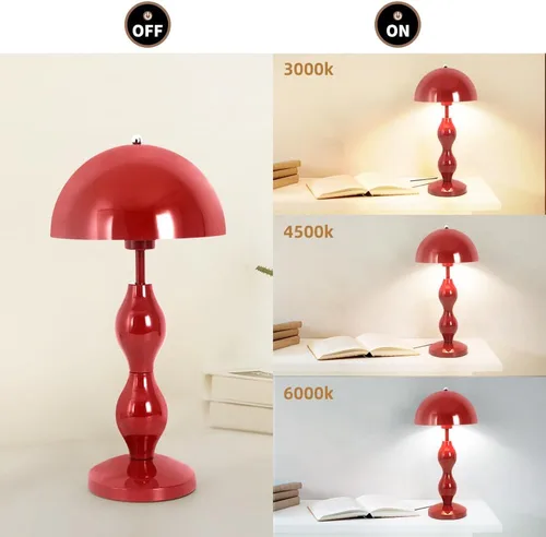 Vista 3 de Lámpara de mesa de hongos, lámparas únicas de maceta para dormitorio, bonita lámpara de escritorio LED roja, lámpara moderna de mediados de siglo