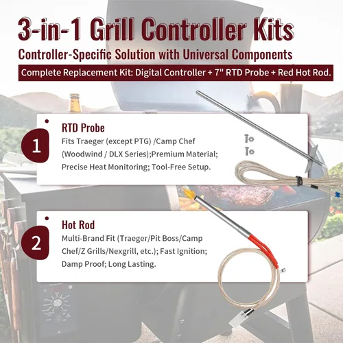 Vista 2 de Kit de controlador para Traeger BAC236, BAC365, BAC283, etc. (sin puertos de sonda de temperatura) - Compatible con Bronson 20, Pro 22/34, Texas