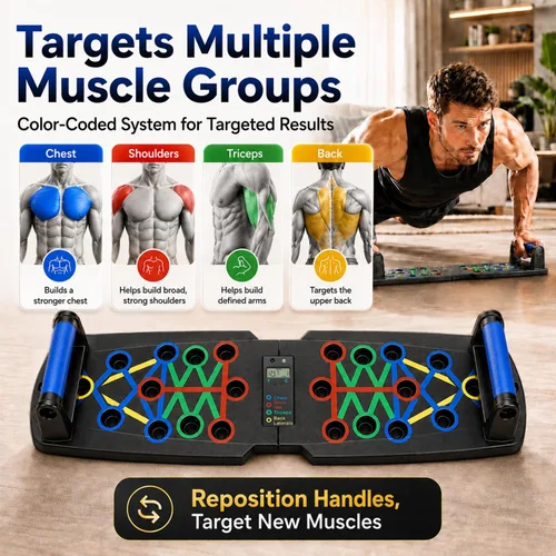 Vista 3 de Push Up Board with Smart Counter, Foldable Home Workout Equipment for Men, Portable Pushup Board with Non-Slip Handles for Chest, Shoulders, Back &