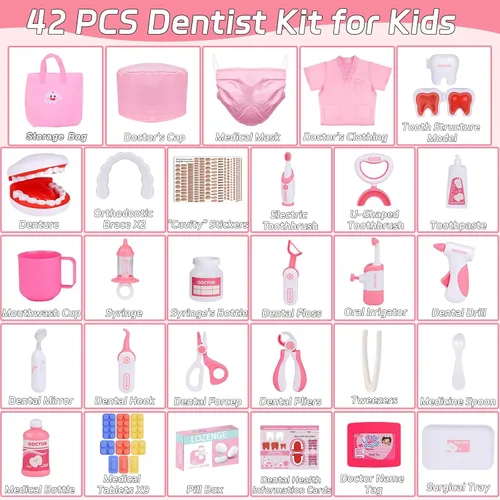 Vista 2 de Gifts2U Kit de dentista para niños, juego de médico de simulación de 42