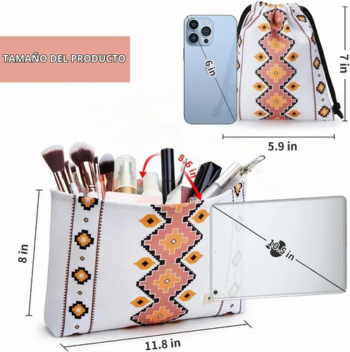 Vista 2 de WLLWOO - 2 bolsas de maquillaje de pana con cara sonriente, bolsa de cosméticos con cremallera interior impermeable, estuche para lápices, monedero