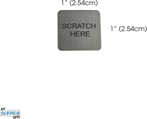 Vista 2 de My Scratch Offs Cuadrado plateado de 1 pulgada con etiquetas adhesivas para rascar "Scratch Here" - Paquete de 100 Ideal for raffle tickets, bingo