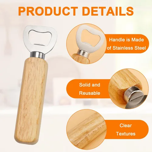 Vista 3 de Abrebotellas de vino de madera, 50 sacacorchos de acero inoxidable Wooden Handle Handheld Cider Opener, Heavy Duty Bartender Tools, Party Bar