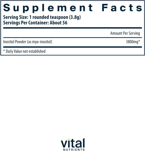 Vista 2 de Vital Nutrients Polvo de inositol Myo inositol para apoyar la energía, el metabolismo y la función ovárica* Suplemento vegano Sin gluten