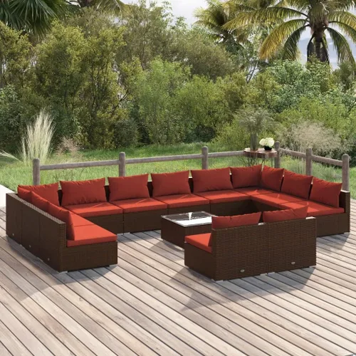 Vista 51 de Sofá de 3 plazas con cojines de ratán de poliéster marrón, juego de muebles de patio al aire libre con 3 sofás centrales para patio trasero, jardín