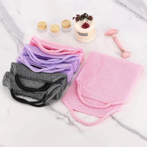 Vista 6 de 2 piezas exfoliante de espalda con asas, toalla para ducha, exfoliante de espalda de nailon, para hombres y mujeres (morado)