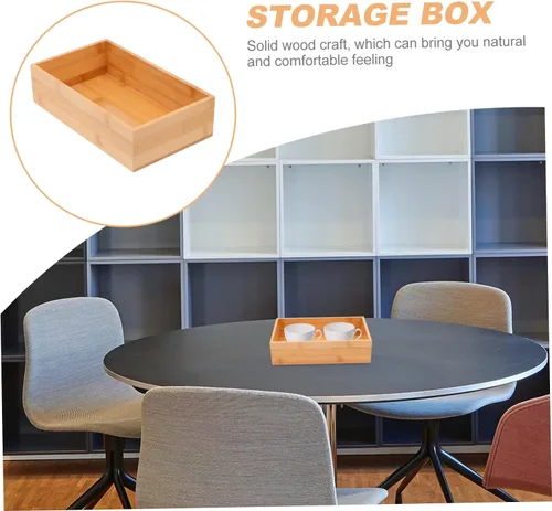 Vista 7 de Caja de almacenamiento de bambú, organizador de oficina, contenedor para encimera, utensilios de cocina, organizador de almacenamiento, tapa