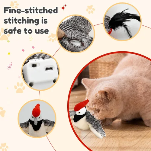 Vista 5 de Nuevo juguete para gatos Chase 2026, juguete interactivo recargable para gatos, pájaro que chirría con alas, juguete eléctrico para gatos de Beige