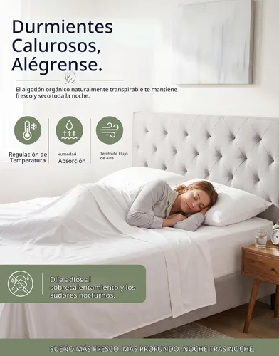 Vista 7 de LANE LINEN - Sábana bajera tamaño individual 100% algodón orgánico y 1 funda de almohada, tejido de percal suave, transpirable, apta para colchones