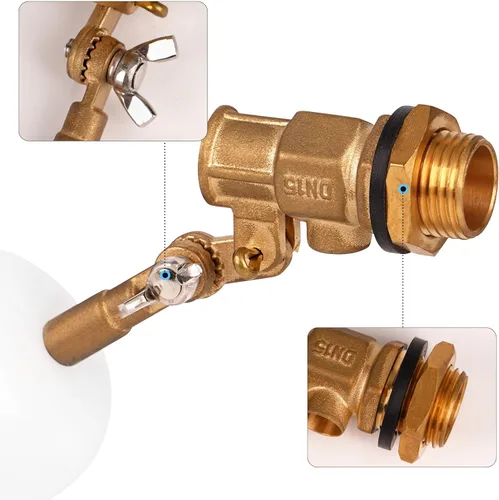 Vista 5 de Válvula de flotador de 1/2 pulgada de latón con brazo ajustable Válvula de control de nivel de agua de 60 PSI llenado y apagado automático