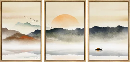 Vista 82 de NWT Lienzo enmarcado para pared, juego de arte en acuarela pastel, bosque de montaña oscura, naturaleza silvestre, ilustraciones de arte moderno