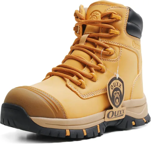 Vista 9 de Botas de trabajo para hombre, zapatos con punta de acero y cremallera lateral, resistentes al agua, antideslizantes, a prueba de pinchazos (OX2720)