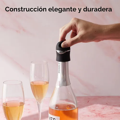 Vista 7 de Metrokane sellador de terciopelo para champán y vino, Negro Airtight Leak Proof Bottle Stopper for Preserving Freshness & Carbonation, Reusable