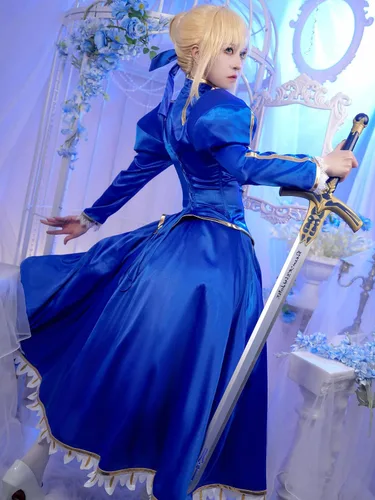 Vista 2 de miccostumes Disfraz de Sabre para mujer, traje azul y falda