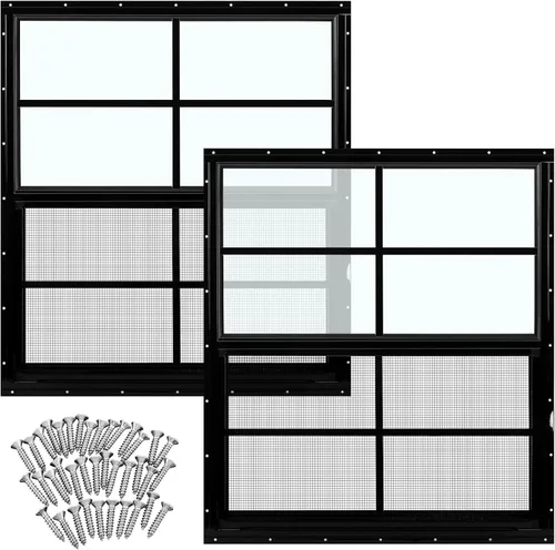 Vista 13 de Tandefio - Ventanas de cobertizo de 12 x 18 pulgadas, ventanas pequeñas de 12 x 18 pulgadas, montaje empotrado negro con vidrio templado y pantalla