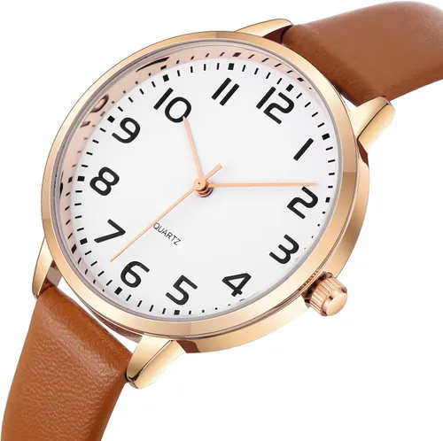 Vista 2 de IBSO Relojes de pulsera para mujer, correa de malla de cuero, caja redonda, analógico, moda