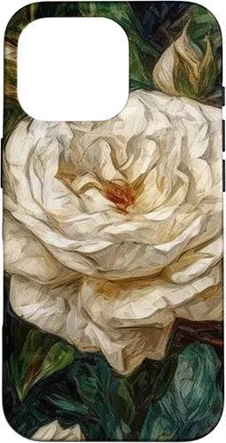 Vista 20 de iPhone 16 Van Gogh Art White Flower White Roses Case
