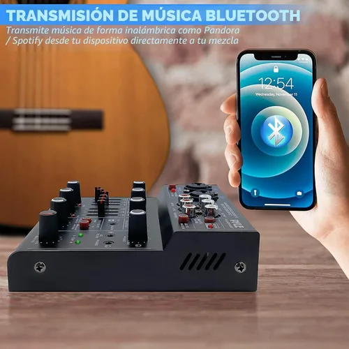 Vista 5 de Mezclador de audio inalámbrico profesional Pyle DJ - Mezclador de sonido con controlador Bluetooth de 4 canales, interfaz de audio USB, 2 entradas
