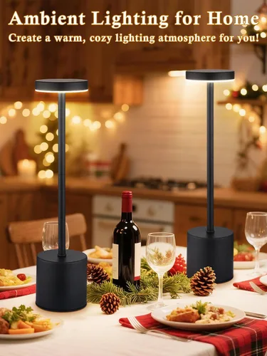 Vista 3 de Juego de 2 lámparas de mesa inalámbricas, batería de 6000mAh, luces que funcionan con batería, regulables + 3 colores, lámpara recargable